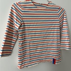 KULE Cream Long Sleeve Tee with Red & Blue Stripes